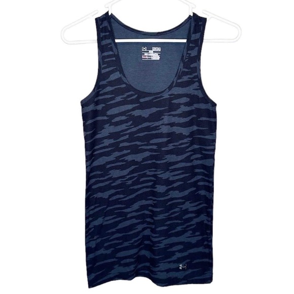 Under Armour Tank Top Workout Running Yoga Exercise Black Gray Camouflage Fitted - Picture 1 of 6